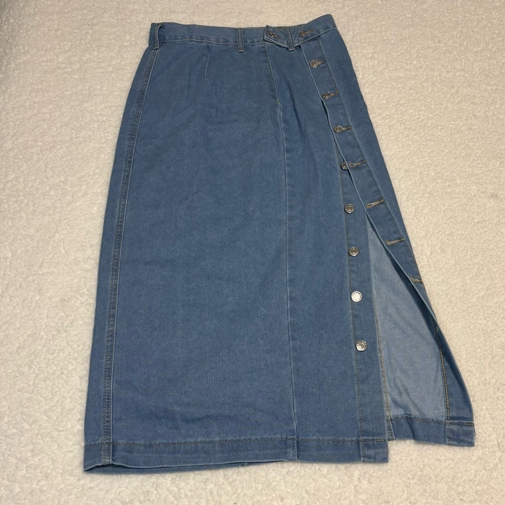 Shein Essnce Women Blue Denim Coolmax Button Front Midi Skirt